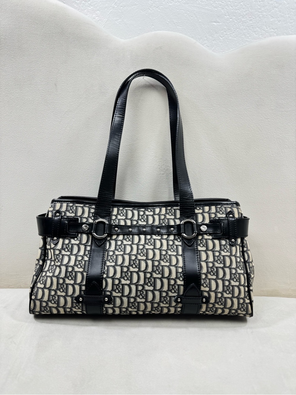 Pinky & Dianne Monogram Tote Bag Y2K Vintage Canvas & Leather Shoulder Bag Logo